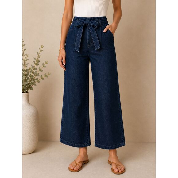 Eloquii Denim - Eloquii Denim Tie Waist Wide Leg Crop Jeans Dark Wash 16S NWT Plus Size